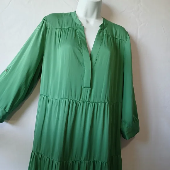 Chico's  Green Maxi Dress Maxi Drop Waist Tiered Sz 8 Casual Boho Peasant Office - Picture 2 of 11